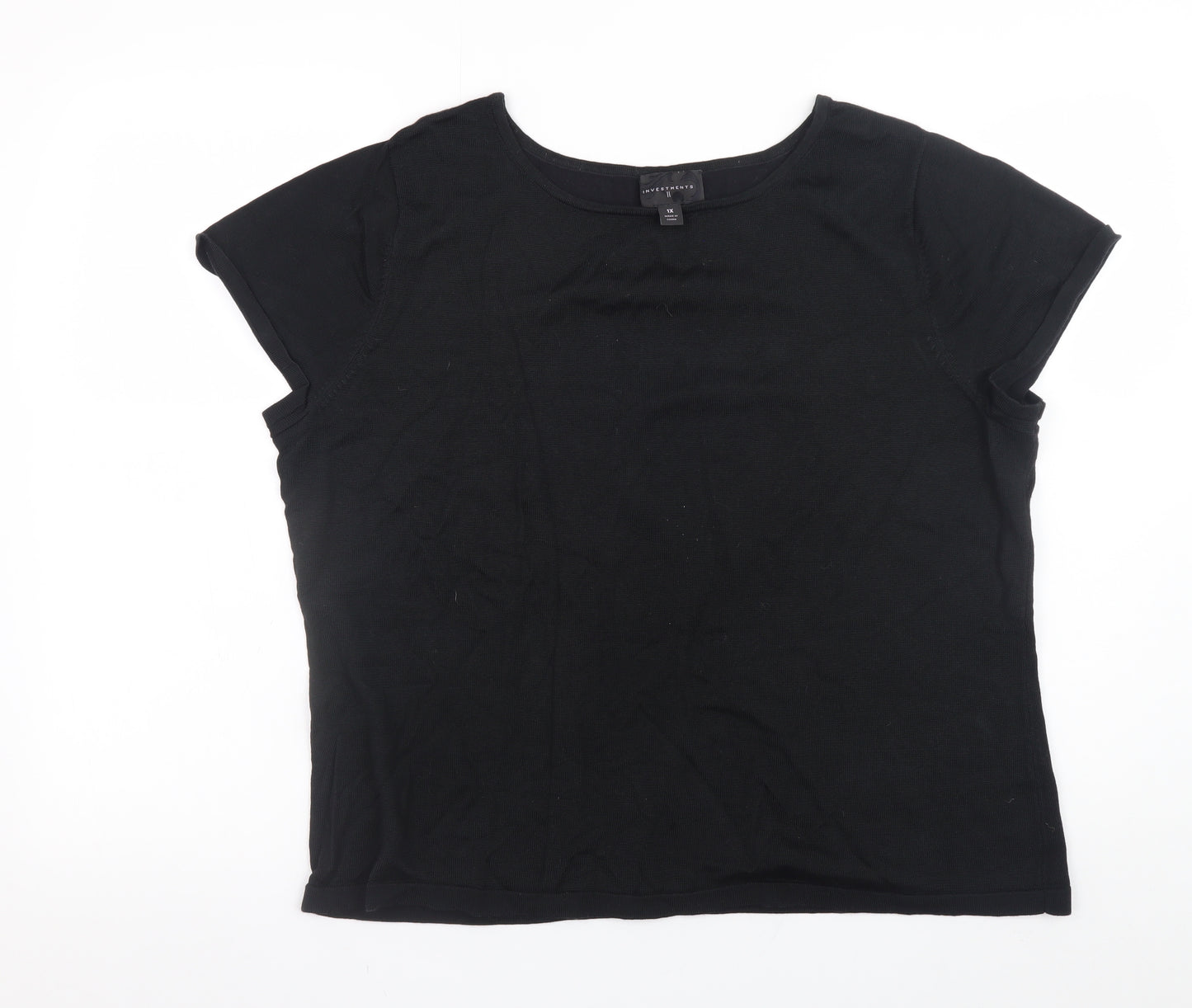 Investments Women Black 18 Plus Short Sleeve Cotton Blend T-Shirt