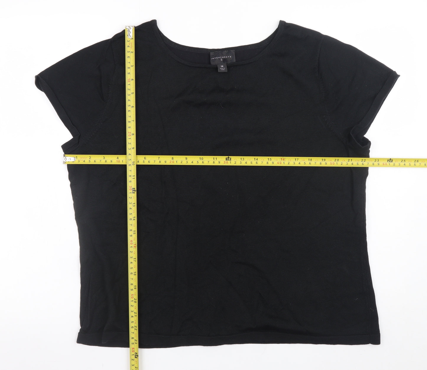 Investments Women Black 18 Plus Short Sleeve Cotton Blend T-Shirt