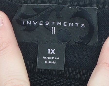 Investments Women Black 18 Plus Short Sleeve Cotton Blend T-Shirt