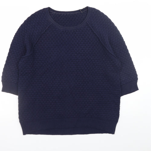 Whistles Women's Blue Knit Cotton Blend Crew Neck Jumper UK 10