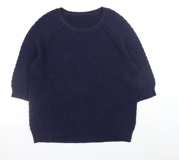 Whistles Women's Blue Knit Cotton Blend Crew Neck Jumper UK 10