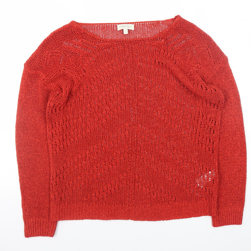 Monsoon Women Red Open-Knit Pullover Jumper Size L