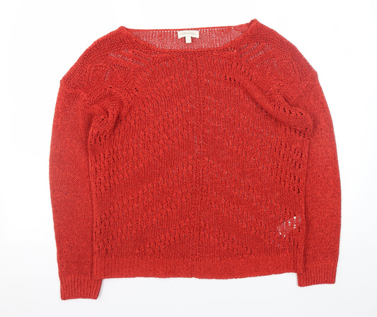 Monsoon Women Red Open-Knit Pullover Jumper Size L