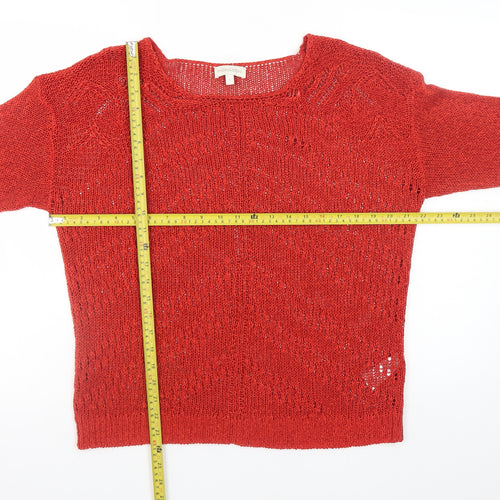 Monsoon Women Red Open-Knit Pullover Jumper Size L