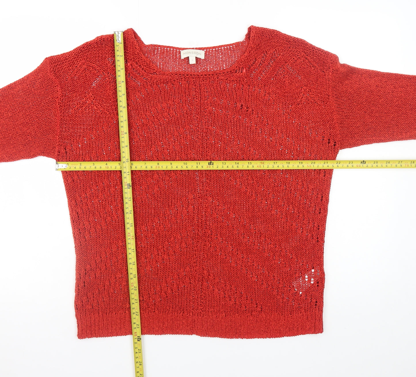Monsoon Women Red Open-Knit Pullover Jumper Size L