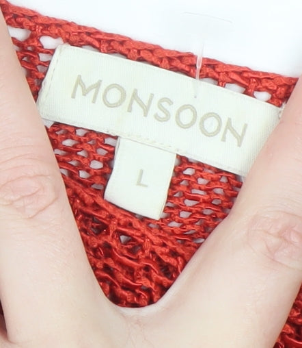 Monsoon Women Red Open-Knit Pullover Jumper Size L