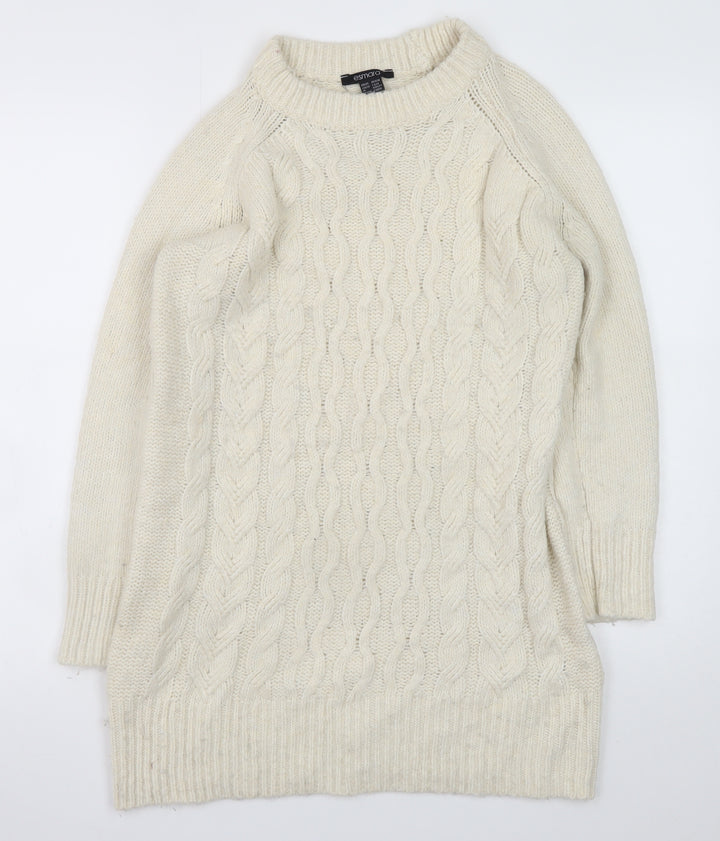 Esmara Women Ivory Cable Knit Long Sleeve Jumper Dress Size 8-10
