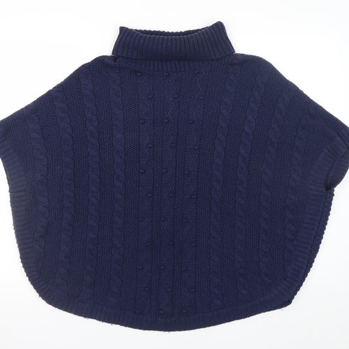 John Lewis Girls Navy Cable Knit Cape 13-14 Years Acrylic Blend