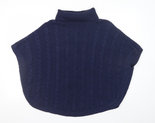John Lewis Girls Navy Cable Knit Cape 13-14 Years Acrylic Blend
