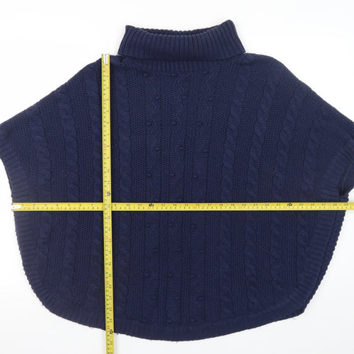 John Lewis Girls Navy Cable Knit Cape 13-14 Years Acrylic Blend