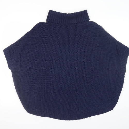 John Lewis Girls Navy Cable Knit Cape 13-14 Years Acrylic Blend