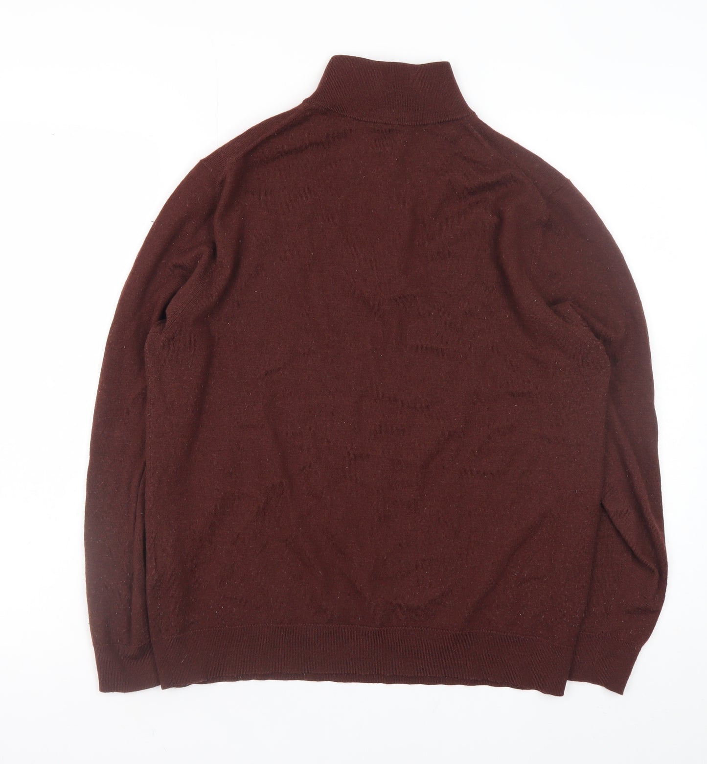 Moss Bros Men’s Brown L 1/2 Zip High Neck Merino Wool Jumper