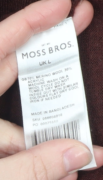 Moss Bros Men’s Brown L 1/2 Zip High Neck Merino Wool Jumper