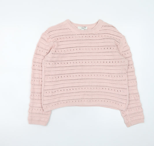 Marks and Spencer Women Pink Open Knit Cotton Jumper Medium