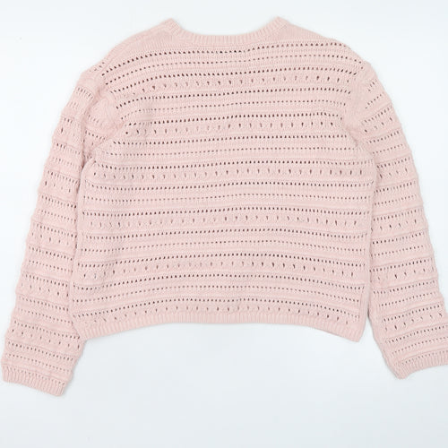 Marks and Spencer Women Pink Open Knit Cotton Jumper Medium