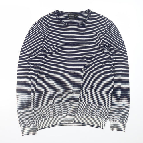 Marks and Spencer Women’s Blue Striped Cotton Crew Neck Jumper L