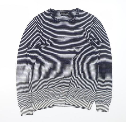 Marks and Spencer Women’s Blue Striped Cotton Crew Neck Jumper L