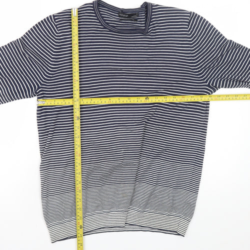 Marks and Spencer Women’s Blue Striped Cotton Crew Neck Jumper L