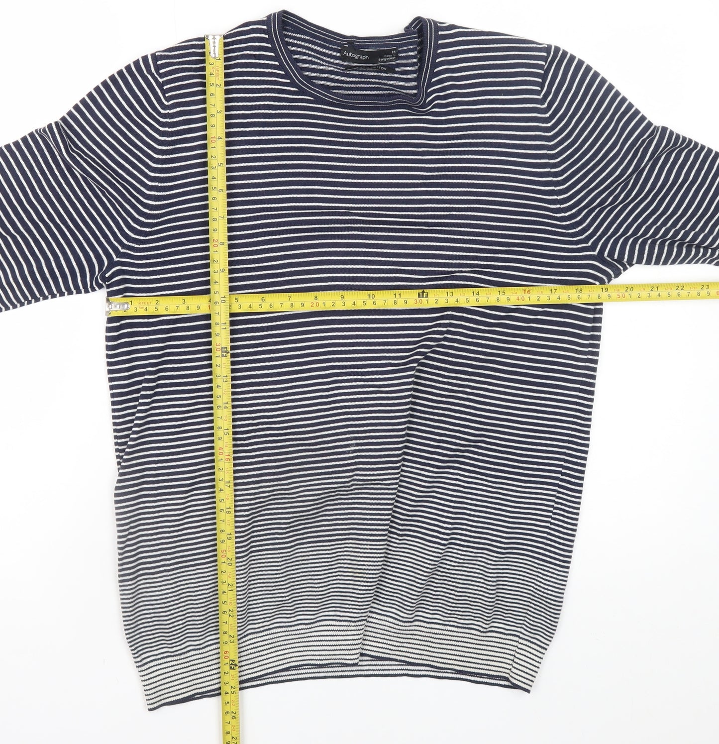 Marks and Spencer Women’s Blue Striped Cotton Crew Neck Jumper L