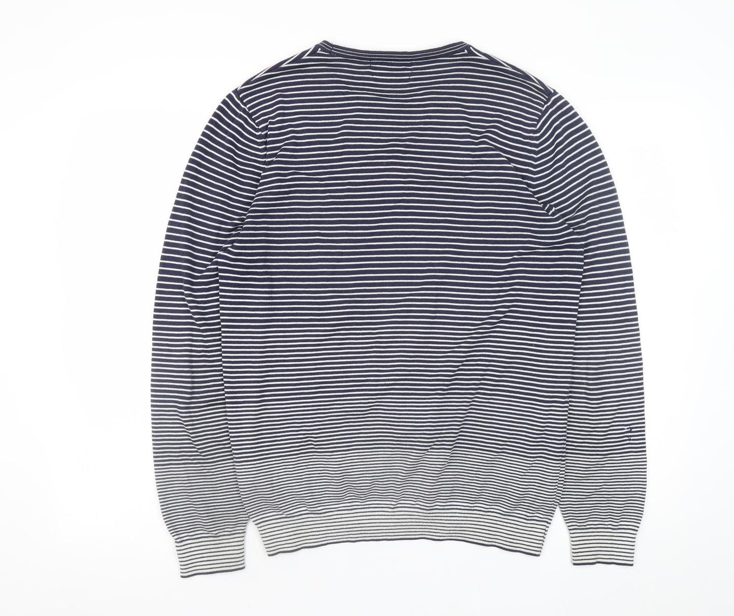 Marks and Spencer Women’s Blue Striped Cotton Crew Neck Jumper L