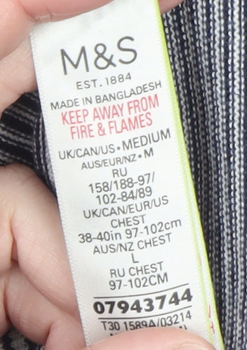 Marks and Spencer Women’s Blue Striped Cotton Crew Neck Jumper L