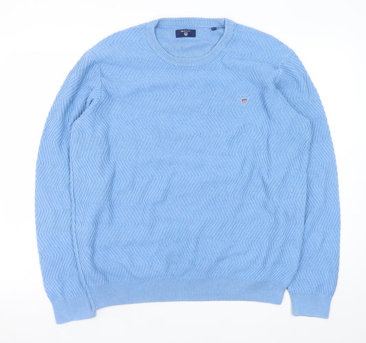 GANT Men Blue Cotton Crew Neck Jumper XL Classic Knit