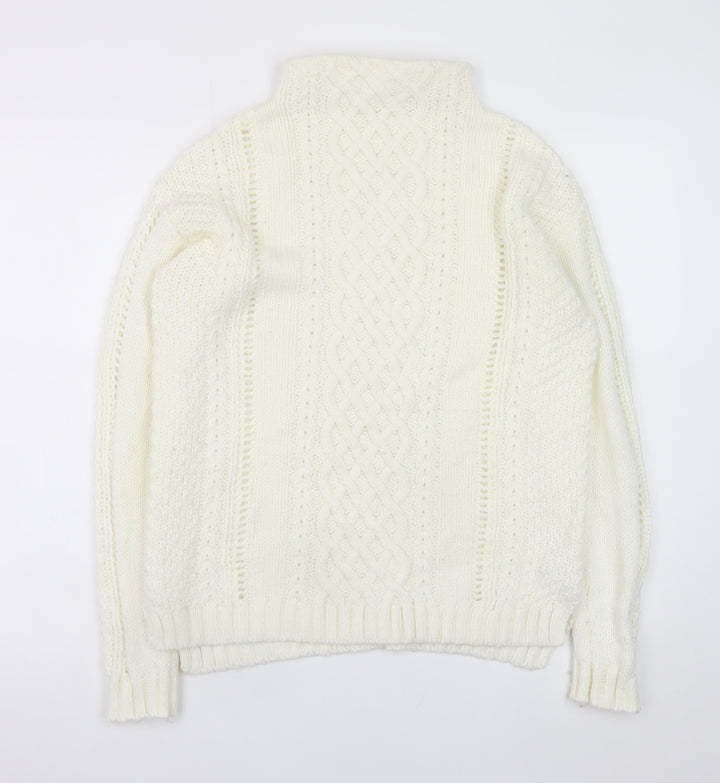 Tu Women Ivory Cable-Knit High Neck Jumper Size 12