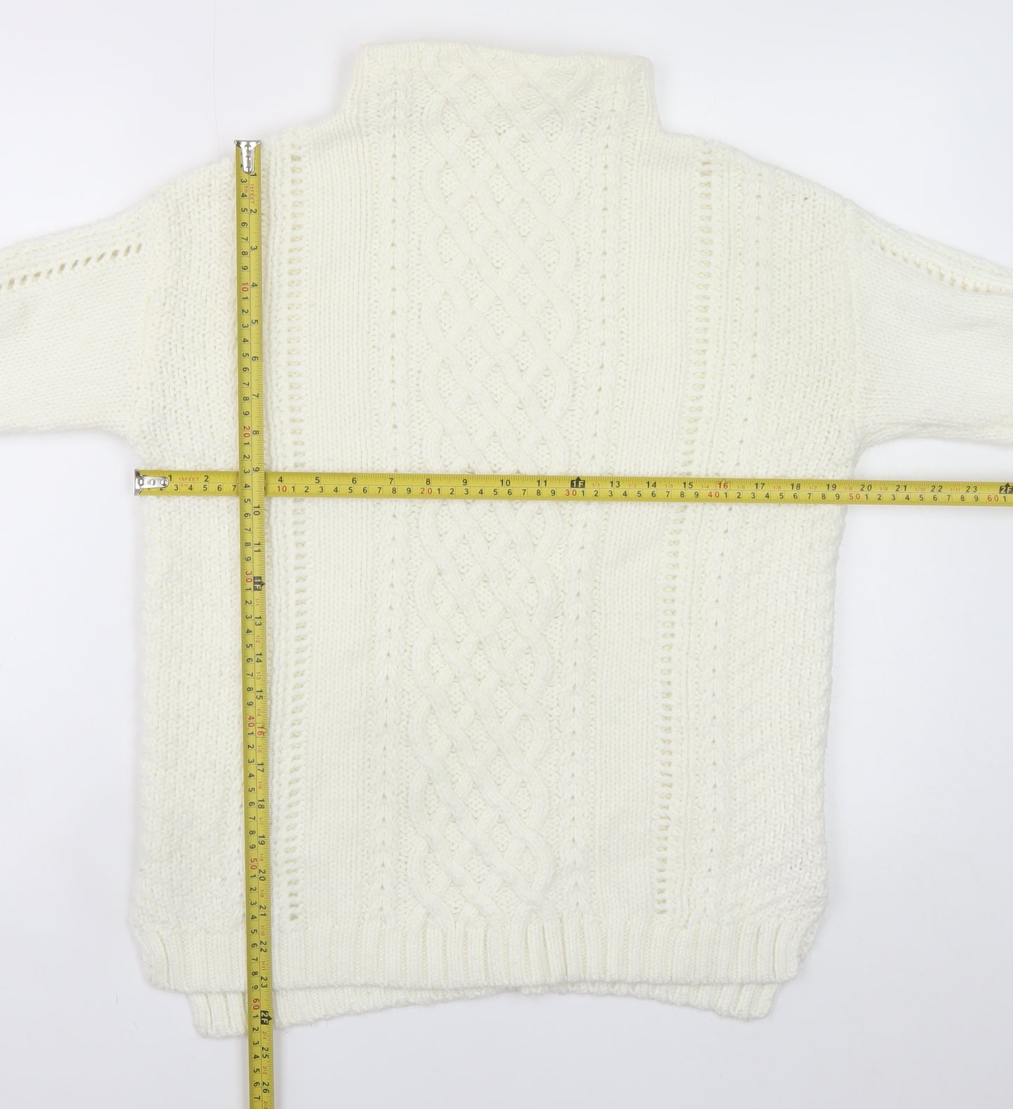 Tu Women Ivory Cable-Knit High Neck Jumper Size 12