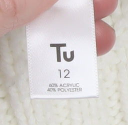 Tu Women Ivory Cable-Knit High Neck Jumper Size 12