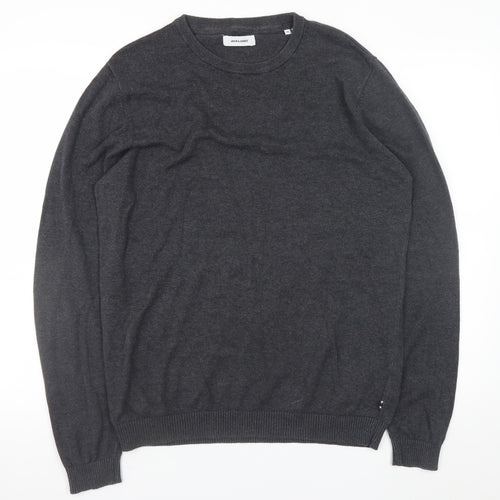 Jack & Jones Men's Grey Crew Neck Cotton Blend Pullover Jumper M
