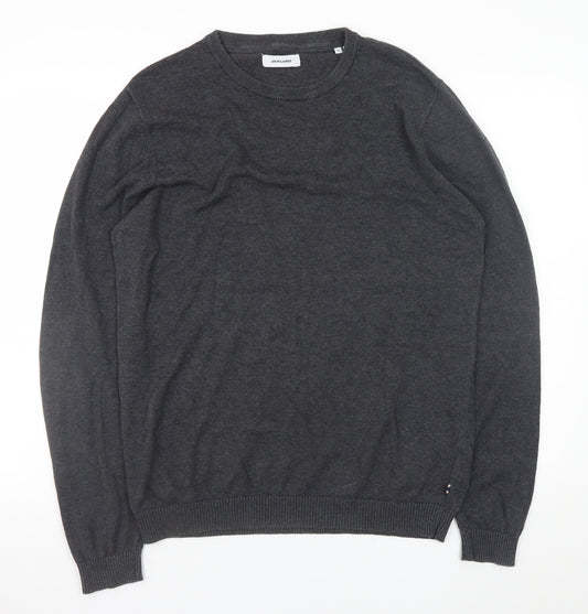 Jack & Jones Men's Grey Crew Neck Cotton Blend Pullover Jumper M