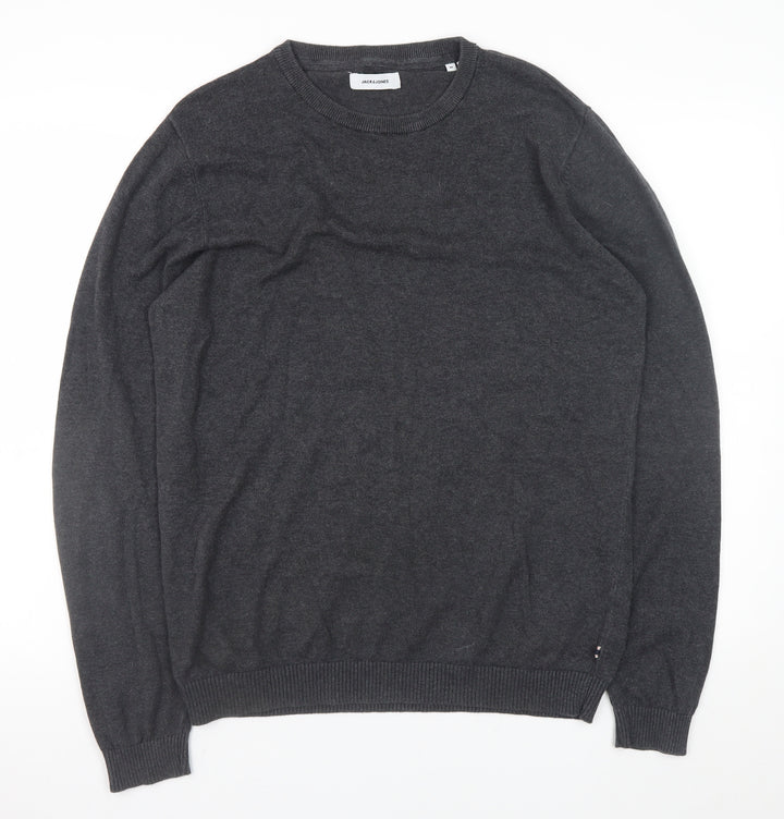 Jack & Jones Men's Grey Crew Neck Cotton Blend Pullover Jumper M