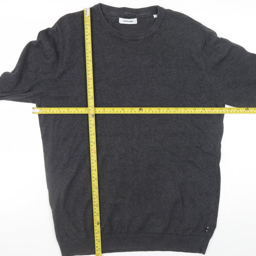 Jack & Jones Men's Grey Crew Neck Cotton Blend Pullover Jumper M