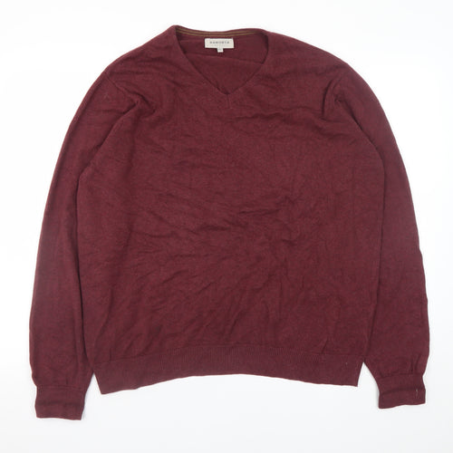 Haworth Men's Red V-Neck Cotton Jumper 2XL Regular Fit