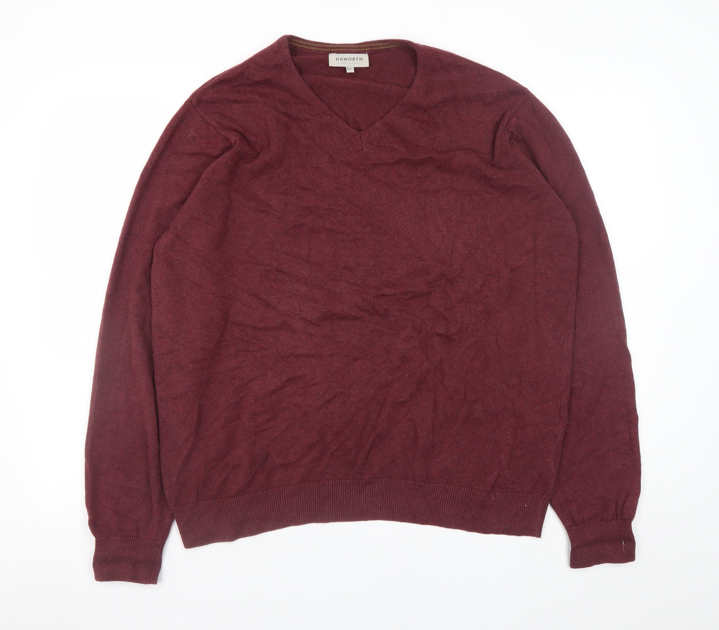 Haworth Men's Red V-Neck Cotton Jumper 2XL Regular Fit