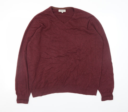 Haworth Men's Red V-Neck Cotton Jumper 2XL Regular Fit