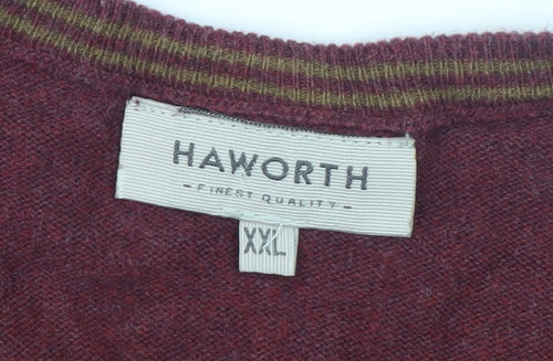 Haworth Men's Red V-Neck Cotton Jumper 2XL Regular Fit