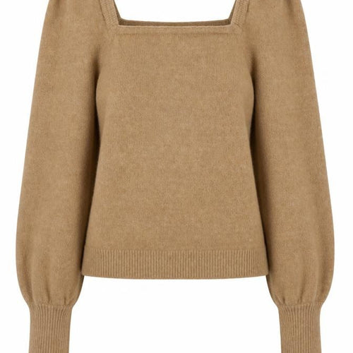 H&M Women Beige Wool Blend Square Neck Puff Sleeve Jumper Size S