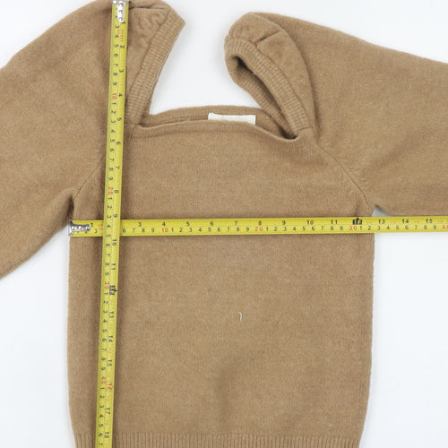H&M Women Beige Wool Blend Square Neck Puff Sleeve Jumper Size S