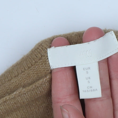 H&M Women Beige Wool Blend Square Neck Puff Sleeve Jumper Size S