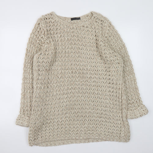 Atmosphere Women Beige Open Knit Long Sleeve Pullover Jumper Size 16
