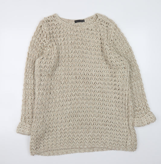 Atmosphere Women Beige Open Knit Long Sleeve Pullover Jumper Size 16