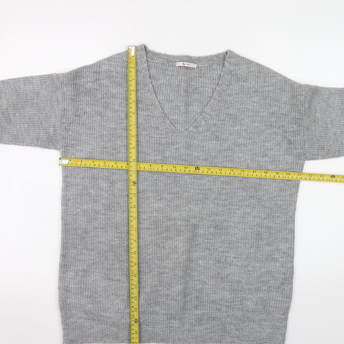 Tu Women Grey V-Neck Rib Knit Pullover Jumper Size 8