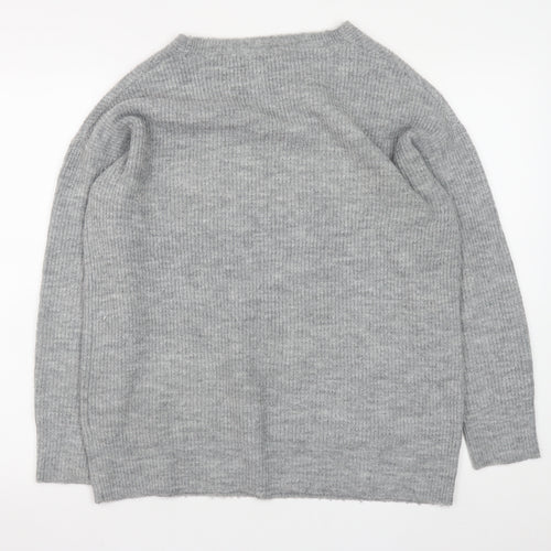Tu Women Grey V-Neck Rib Knit Pullover Jumper Size 8