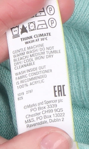 Marks and Spencer Women's Green Size 8 Crew Neck Acrylic Jumper