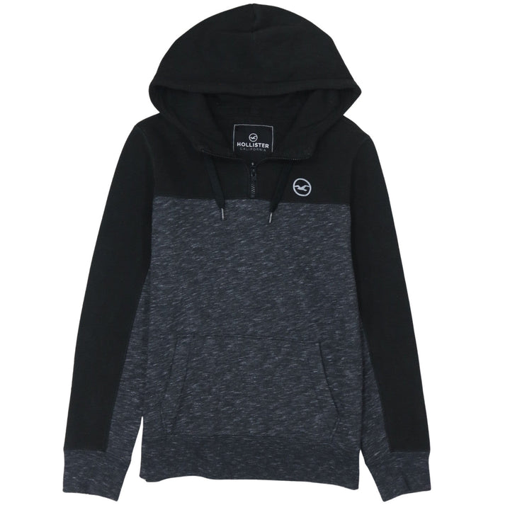 Hollister Men's Black Pullover Hoodie Small 1/4 Zip Fleece Sweatshirt