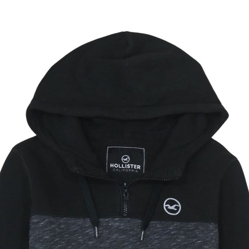 Hollister Men's Black Pullover Hoodie Small 1/4 Zip Fleece Sweatshirt