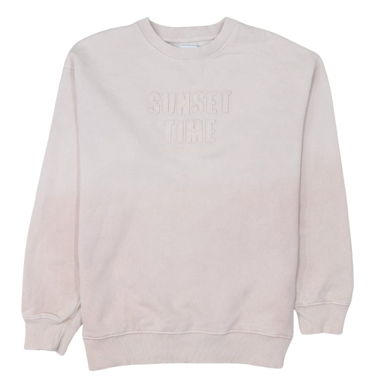 Zara Girls Beige Sweatshirt 11-12 Years Pullover Crew Neck Embroidered