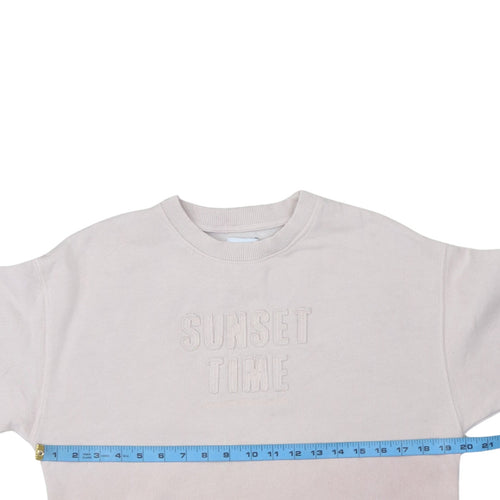 Zara Girls Beige Sweatshirt 11-12 Years Pullover Crew Neck Embroidered