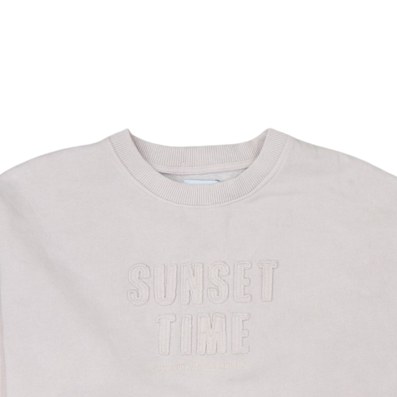 Zara Girls Beige Sweatshirt 11-12 Years Pullover Crew Neck Embroidered